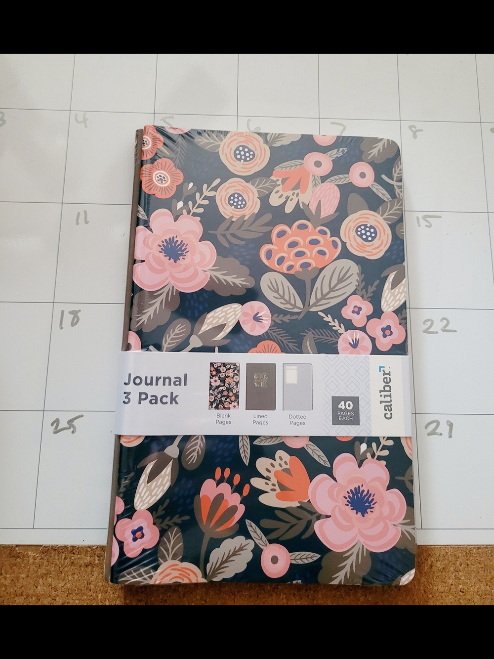 Caliber 3 Pack Floral Journal Notebook - Pink & Gray Cover